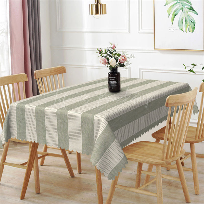 Lofaris Modern Green White Stripes Rectangle Tablecloth