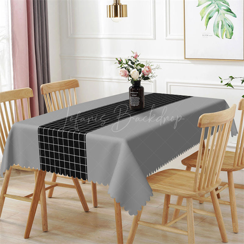 Lofaris Modern Grey Black Plaid Lines Rectangle Tablecloth