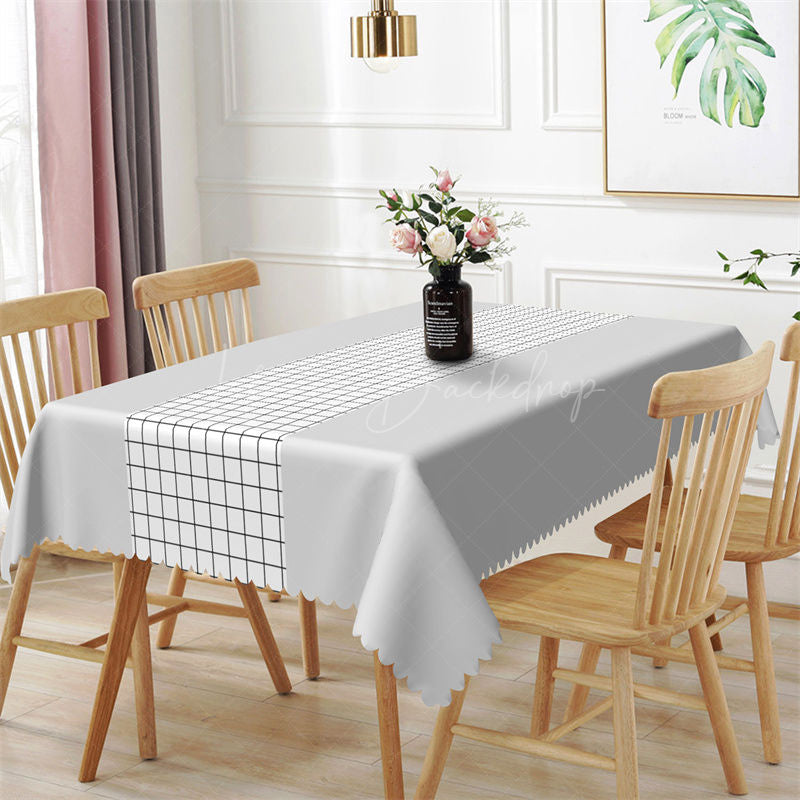 Lofaris Modern Grey White Checkered Rectangle Tablecloth