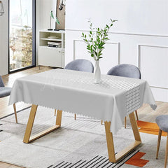 Lofaris Modern Grey White Checkered Rectangle Tablecloth