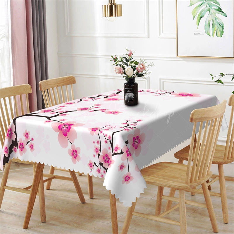 Lofaris Modern Pink Flowers Spring Rectangle Tablecloth