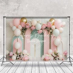 Lofaris Modern Pink Green Arch Balloons Cake Smash Backdrop