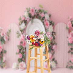 Lofaris Modern Pink White Arch Door Floral Wedding Backdrop