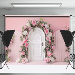 Lofaris Modern Pink White Arch Door Floral Wedding Backdrop