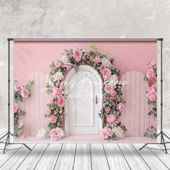 Lofaris Modern Pink White Arch Door Floral Wedding Backdrop