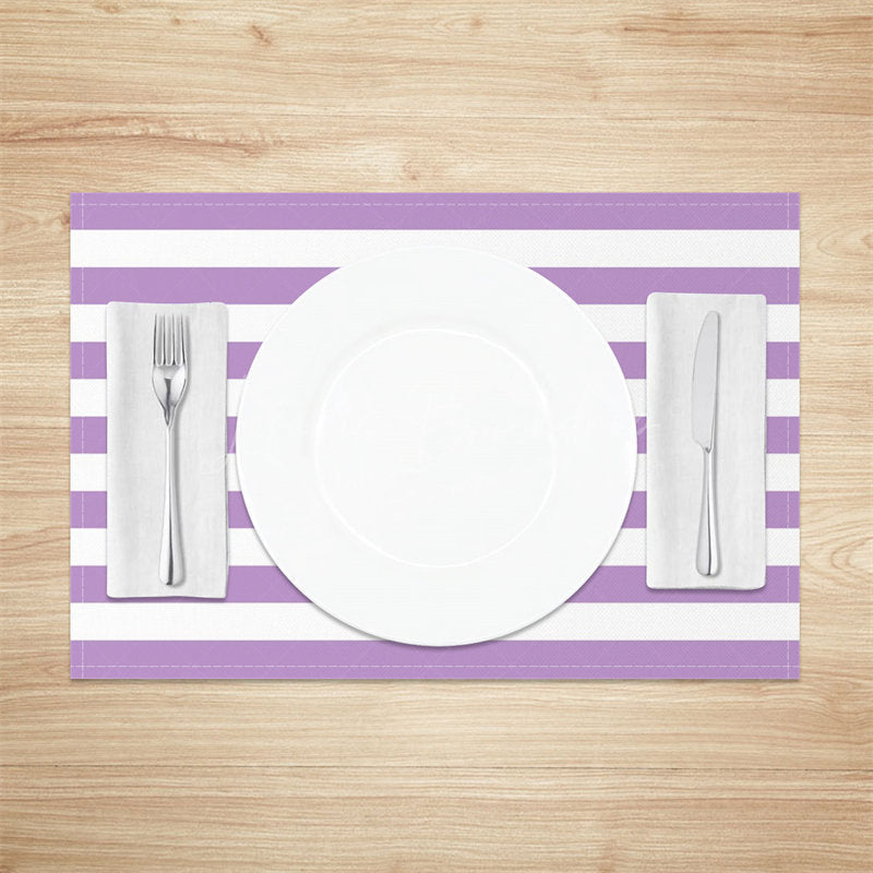 Lofaris Modern Purple White Stripes Print Set Of 4 Placemats