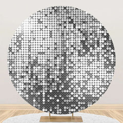 Lofaris Modern Silver Metal Plaid Round Birthday Backdrop