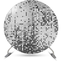 Lofaris Modern Silver Metal Plaid Round Birthday Backdrop