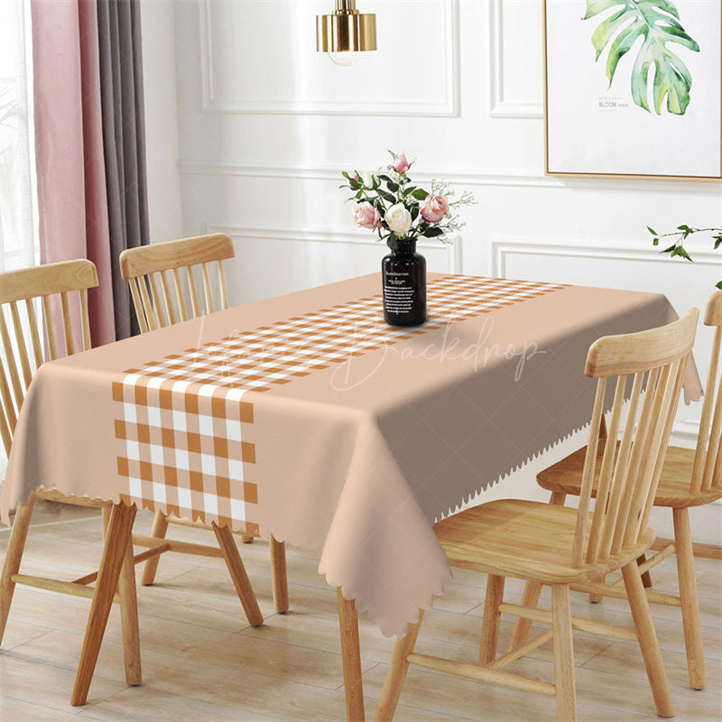 Lofaris Modern Simple Beige Pink Gingham Rectangle Tablecloth