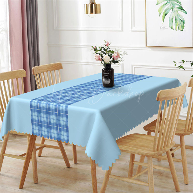 Lofaris Modern Splicing Blue Checkered Rectangle Tablecloth