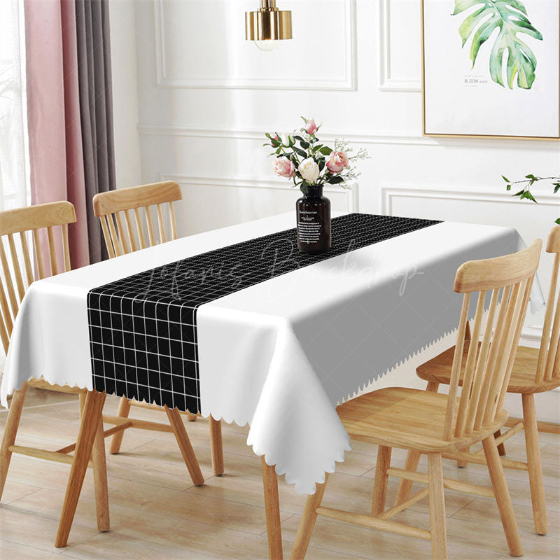 Lofaris Modern White Black Checkered Rectangle Tablecloth