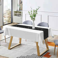 Lofaris Modern White Black Checkered Rectangle Tablecloth