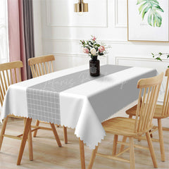 Lofaris Modern White Grey Plaid Lines Rectangle Tablecloth