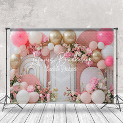 Lofaris Modern White Pink Arch Balloons Cake Smash Backdrop