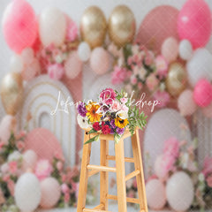 Lofaris Modern White Pink Arch Balloons Cake Smash Backdrop