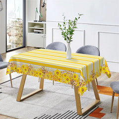 Lofaris Modern Yellow Stripe Flower Rectangle Tablecloth