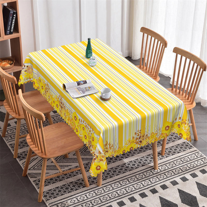 Lofaris Modern Yellow Stripe Flower Rectangle Tablecloth