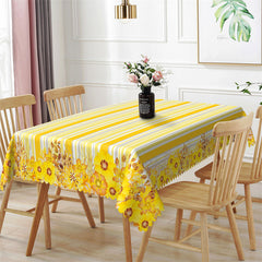 Lofaris Modern Yellow Stripe Flower Rectangle Tablecloth