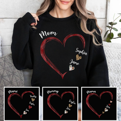 Lofaris Mom And Kids Red Lines Hearts Custom Name Sweatshirt