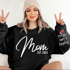 Lofaris Glitter Mom Est Sweatshirt And Kids Name On Sleeve Minimalist Cool Sweater Personalized Mother Day Gift For LTP01