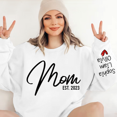 Lofaris Glitter Mom Est Sweatshirt And Kids Name On Sleeve Minimalist Cool Sweater Personalized Mother Day Gift For LTP01