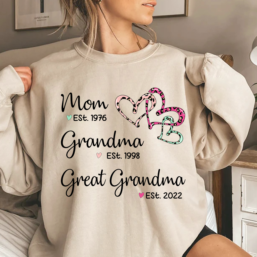 Lofaris Mom Grandma Est Heart Leopard Customized Sweatshirt