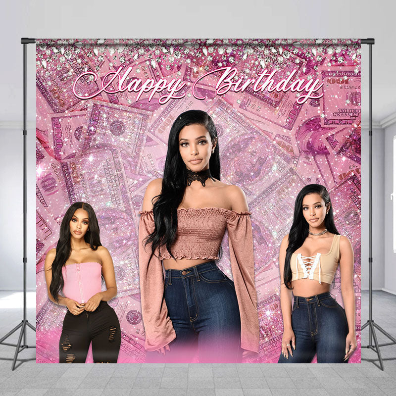 Lofaris Money Diamonds Pink Girls Custom Birthday Backdrop