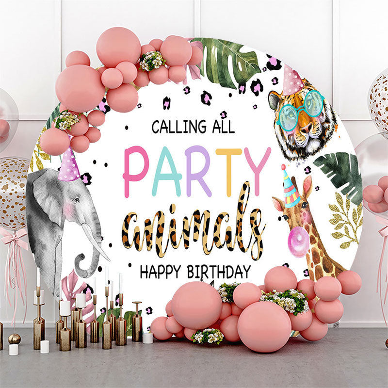 Lofaris Monstera Animals Circle Happy Birthday Backdrop