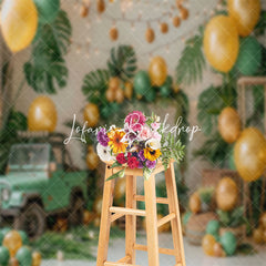 Lofaris Monstera Car Balloons Summer Cake Smash Backdrop