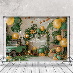 Lofaris Monstera Car Balloons Summer Cake Smash Backdrop