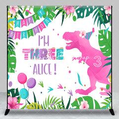 Lofaris Monstera Pink Dinosaur Custom Name Birthday Backdrop