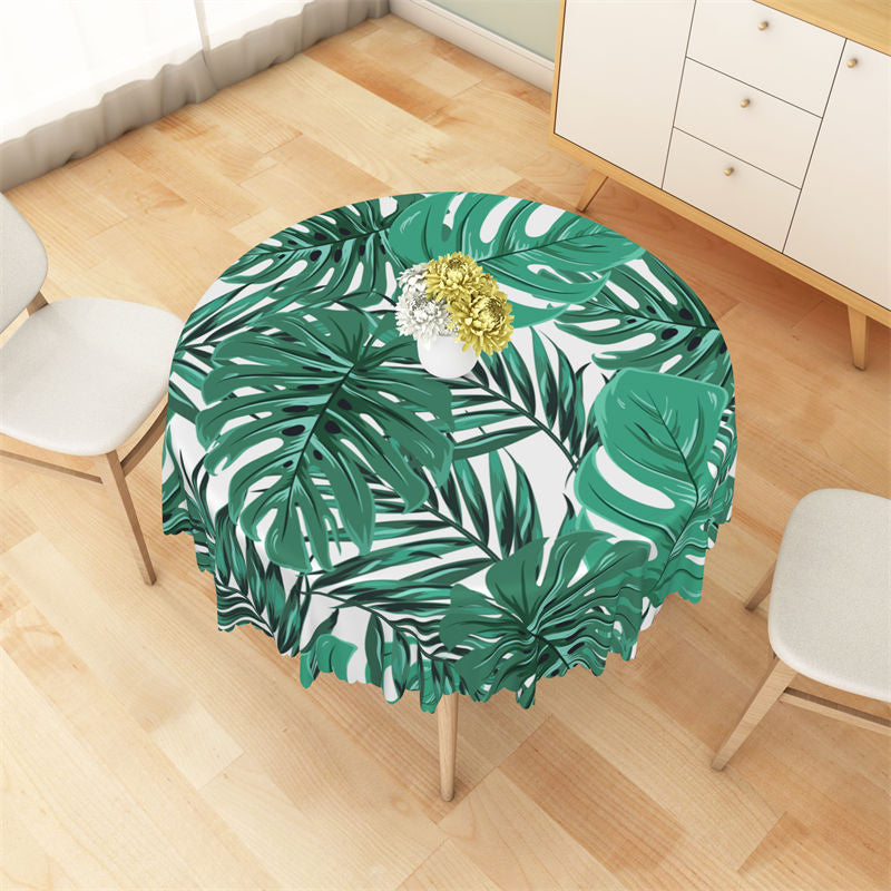 Lofaris Monstera White Round Tablecloth For Summer Party