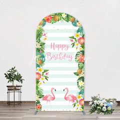 Lofaris Monsteras Fruits Floarl Stripe Arch Birthday Backdrop