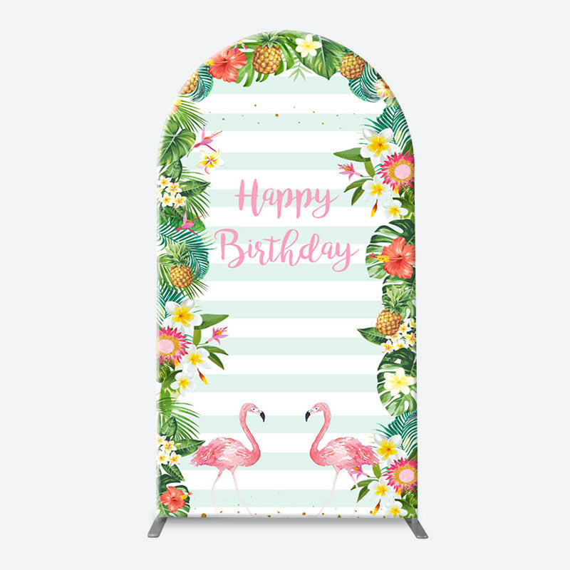 Lofaris Monsteras Fruits Floarl Stripe Arch Birthday Backdrop