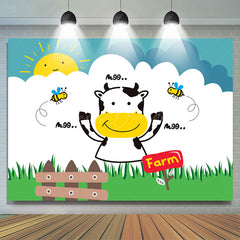 Lofaris Moo Cow Bees Lence Grass Sun Farm Birthday Backdrop