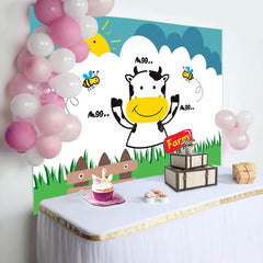 Lofaris Moo Cow Bees Lence Grass Sun Farm Birthday Backdrop