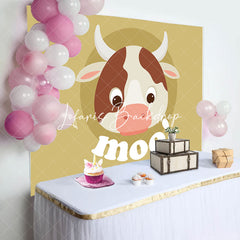 Lofaris Moo Lovely Cow Simple Brown Happy Birthday Backdrop