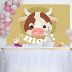 Lofaris Moo Lovely Cow Simple Brown Happy Birthday Backdrop