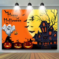 Lofaris Moon Black Castle Orange Pumpkin Halloween Backdrop