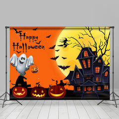 Lofaris Moon Black Castle Orange Pumpkin Halloween Backdrop