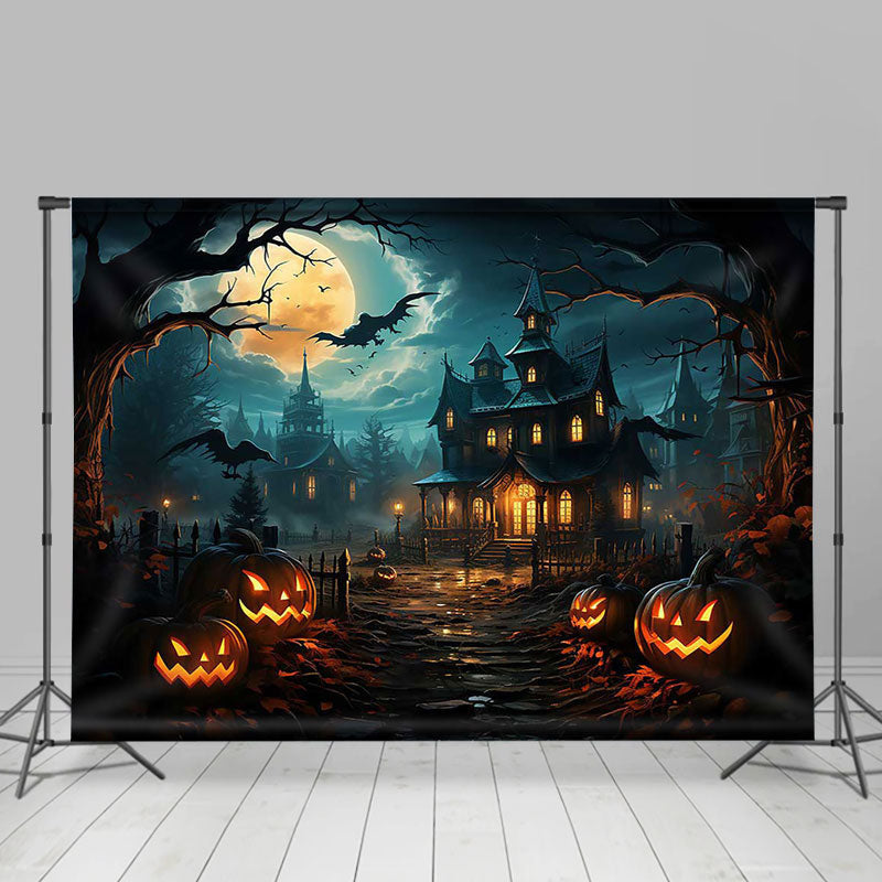 Lofaris Moon Night Castle Trunk Pumpkin Halloween Backdrop