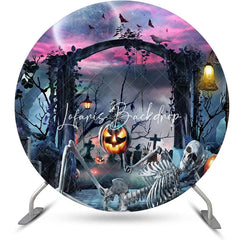 Lofaris Moon Night Skeleton Pumpkin Round Halloween Backdrop