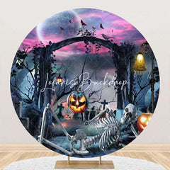 Lofaris Moon Night Skeleton Pumpkin Round Halloween Backdrop