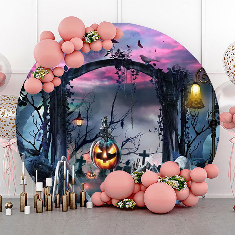 Lofaris Moon Night Skeleton Pumpkin Round Halloween Backdrop