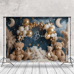 Lofaris Moon Night Stars Balloons Bear Cake Smash Backdrop