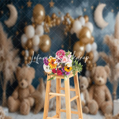 Lofaris Moon Night Stars Balloons Bear Cake Smash Backdrop