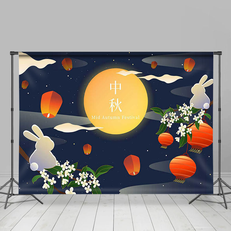 Lofaris Moon Rabbit Lantern Mid Autumn Festival Backdrop