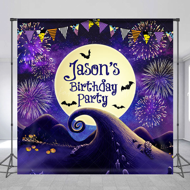 Lofaris Moon Sparkle Halloween Custom Name Birthday Backdrop