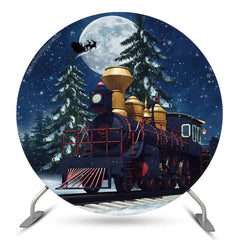 Lofaris Moon Train Pine Tree Christmas Night Round Backdrop