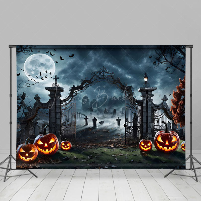 Lofaris Moonlight Manor Tomb Pumpkin Horror Happy Halloween Backdrop